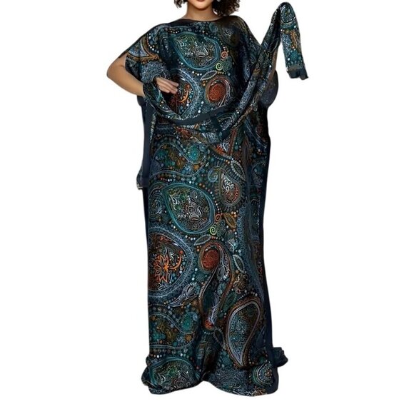 4X 5X 6X Kaftan Polyester Plus Size Paisley Abaya Dashiki Turkish Muslim maxi - Picture 1 of 4
